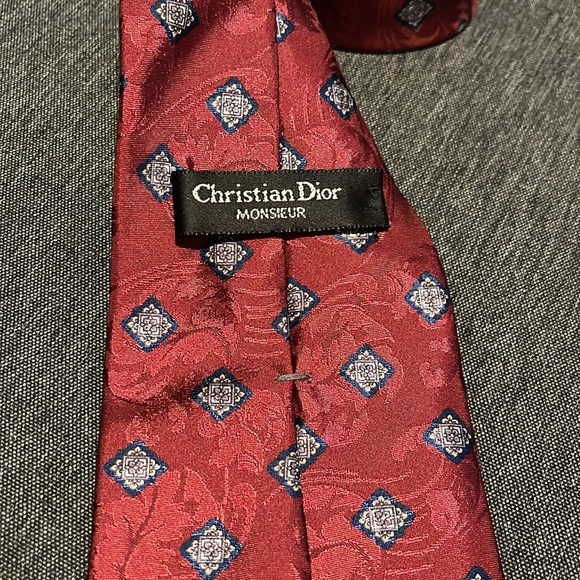 Christian Dior Monsieur Vintage Tie Burgundy Navy - Picture 2 of 4
